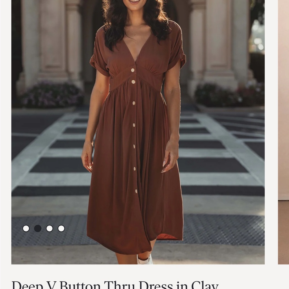 Deep V Button Thru Dress in Clay